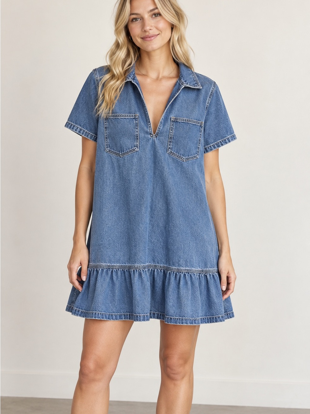 American Eagle Outfitters Denim Ruffle Hem Coverup - Blue